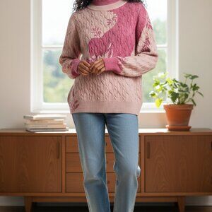 Honest Edit Pink Cable Knit Patterned Pullover Sweater XL